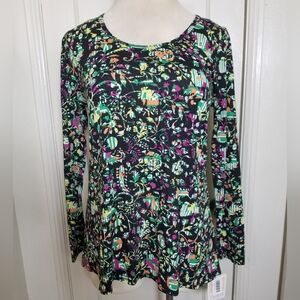 LULAROE LYNNAE XL NWT Black Green Orange Long Sleeve Scoop Neck Top
